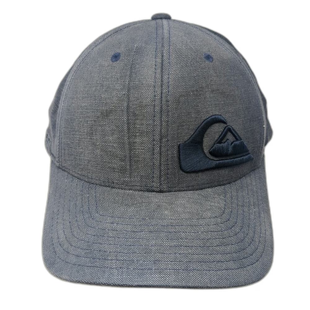 Quiksilver Baseball Cap Blue XL Flexfit Linen Blend Embroidered Logo Stretch Hat